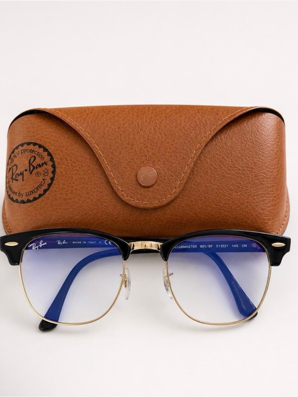 Ray-Ban Clubmaster Blue Light Glasses in Black and Gold, Brand New